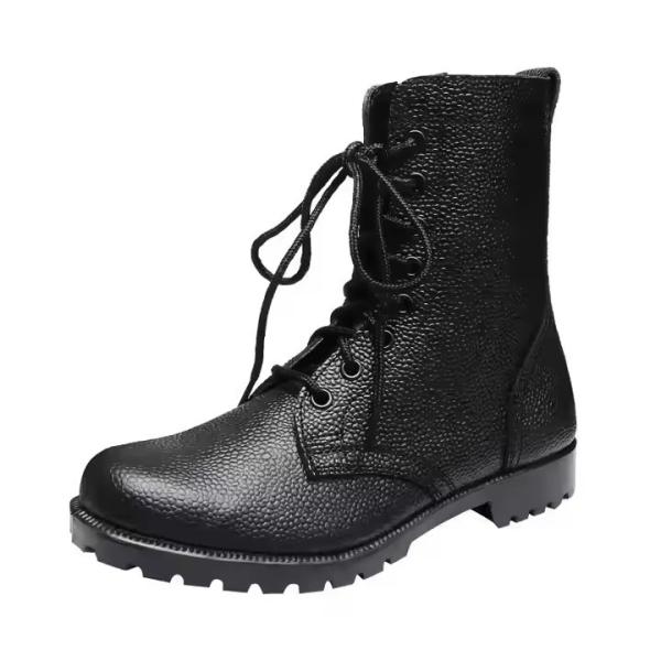 Calçado tático uniforme personalizado Botas de couro de cor preta com Geinuen Calçados de treinamento de couro Botas pretas