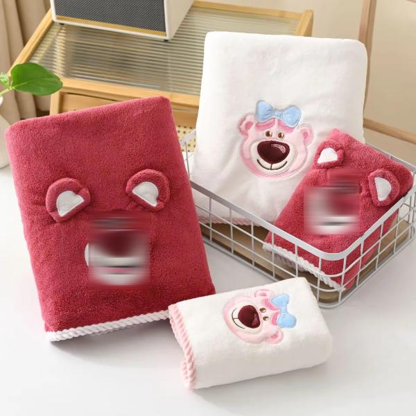 Plush Coral Velvet Face Towel Set Adorable Cartoon Design Perfect for Kids' Bath Time