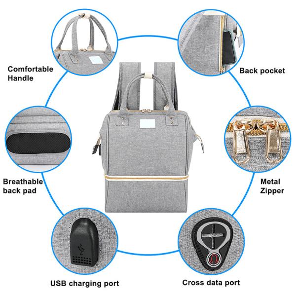 Diaper Bag Backpack Large Waterproof Travel Baby Bags Classic Gray Crossbody 10X7X13