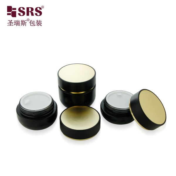 GLG027 30g 50g 100g Luxury Paint Customized Black Color Jar With Shiny Gold Top For Face Cream Skincare