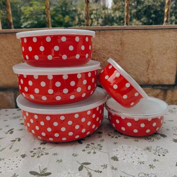 Classical Style Enamel Storage Bowl Salad Bowl Set Sizes 10cm 12cm 14cm 16cm 18cm