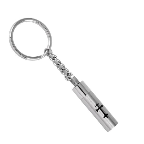 Customized Engrave Cross Cylinder Stainless Steel Cremation Keychain for Men Women