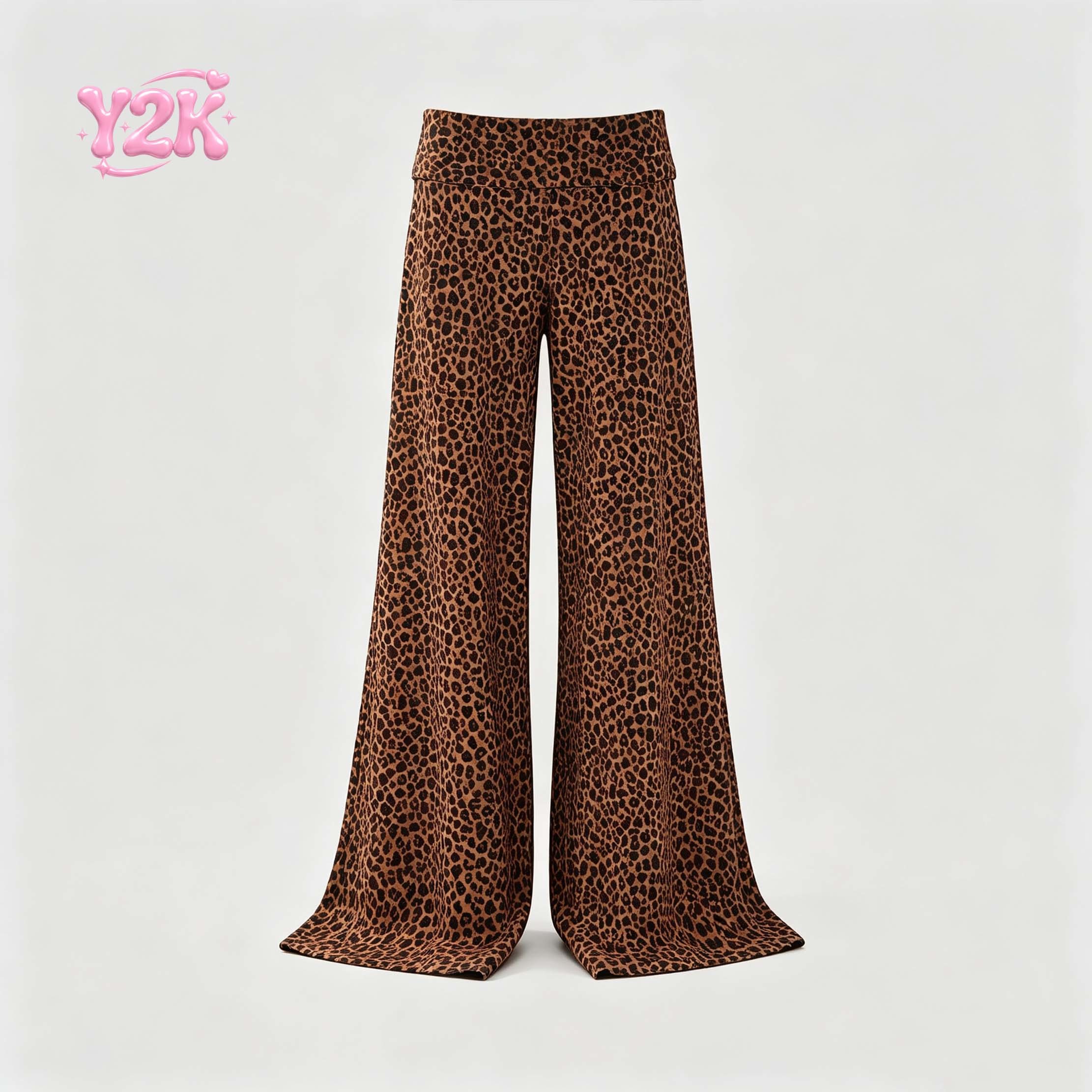 Custom Women's Leopard Print Fold Over Wide Leg Lounge Pants