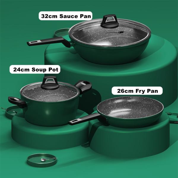 Hot Selling 3 Piece Nonstick Cooking Cookware Sets Nonstick Aluminum Kitchen Ware Milk Pot Frying Pan Cooking Pot Set