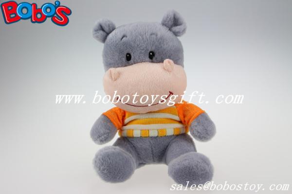 Grey Baby Plush Hippo Animals Toy With Cuddly Face and T-shirt