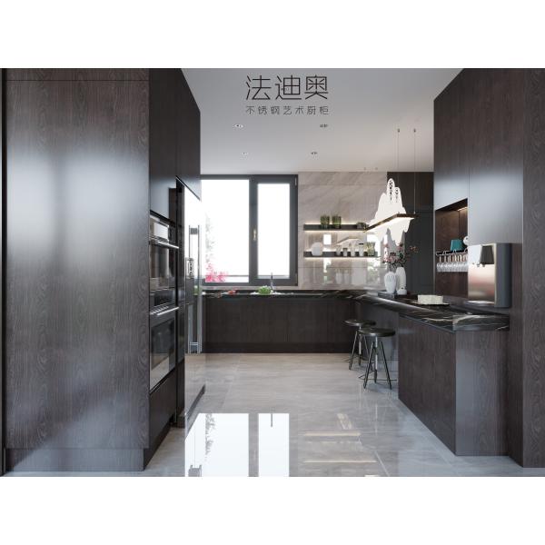 Luxe Espresso Wood Grain Stainless Steel Cabinets For Timeless Kitchen Elegance