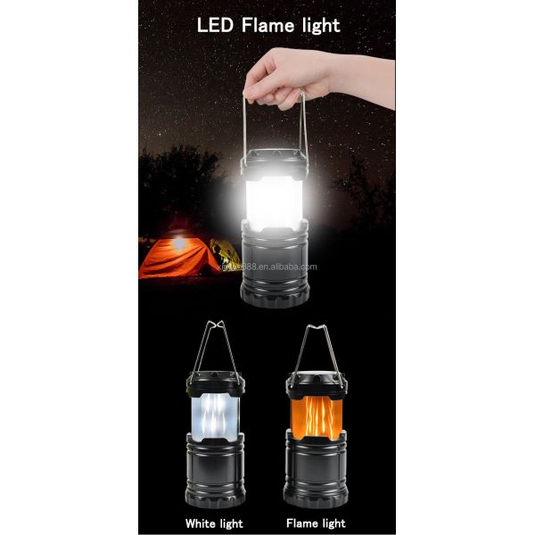 2023 New Telescopic Convenient Hook Lantern Dual Color Flame Flashing Torch Lantern Classic Mini Tent Light