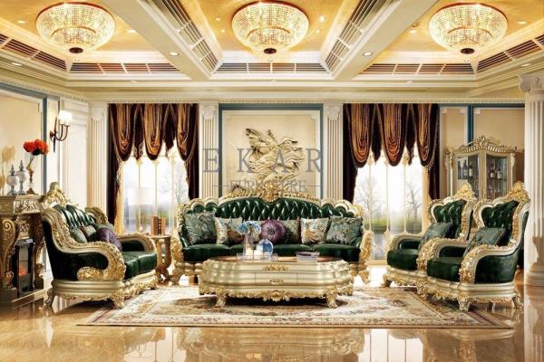Wooden Frame Solid Wood Luxury Classic European Sofa Set