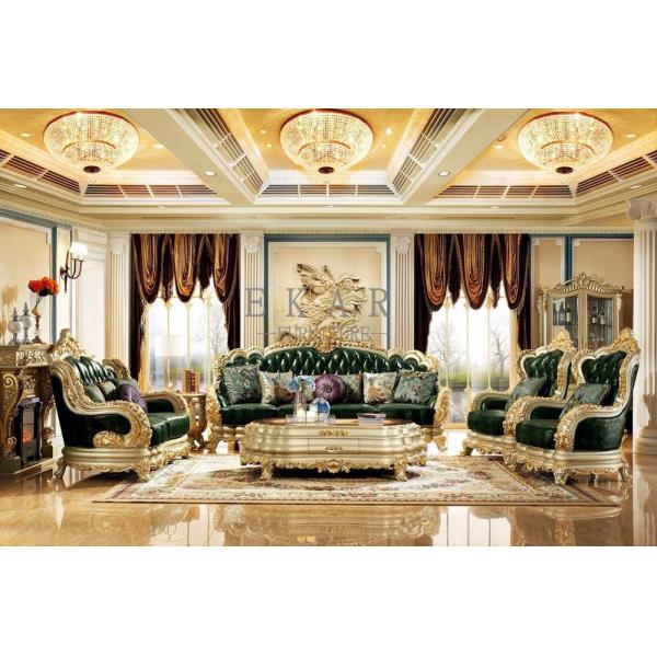 Wooden Frame Solid Wood Luxury Classic European Sofa Set