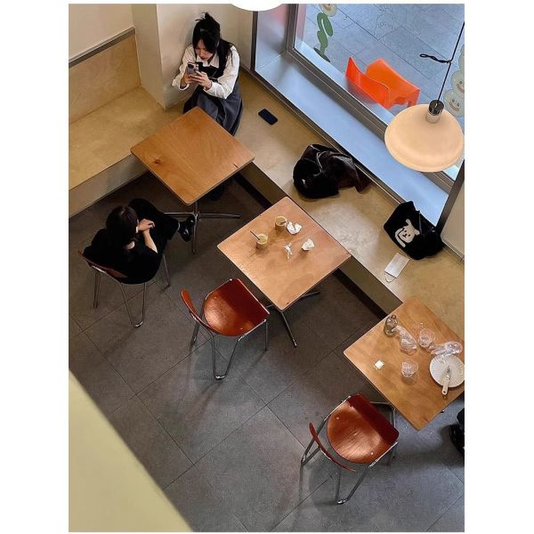 Nordic Style Cafe Tables and Chairs for Milk Tea Shops Internet Celebrity Snack Bars Handcrafted From Iron Art Ocean Board Wood