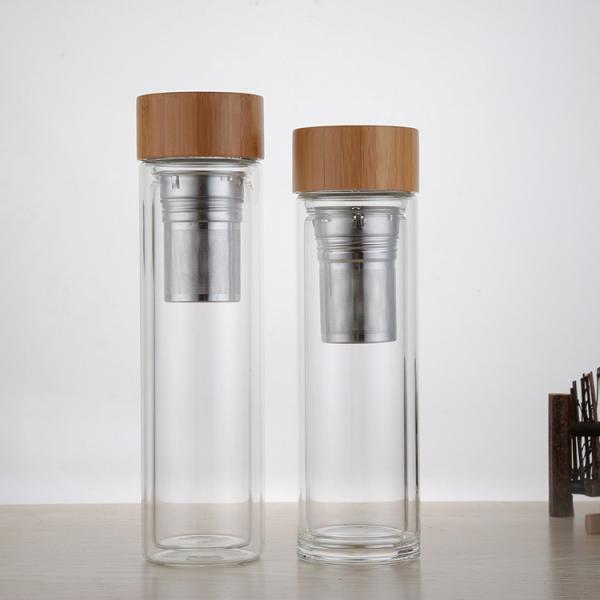 High Borosilicate 350ml Glass Water Bottle with Tea and Water Separation Cup Infuser Included