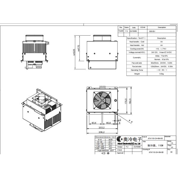 110W Air-to-Air Thermoelectric Assembly designed for electronic cabinets, refrigeration and environmental chambers.