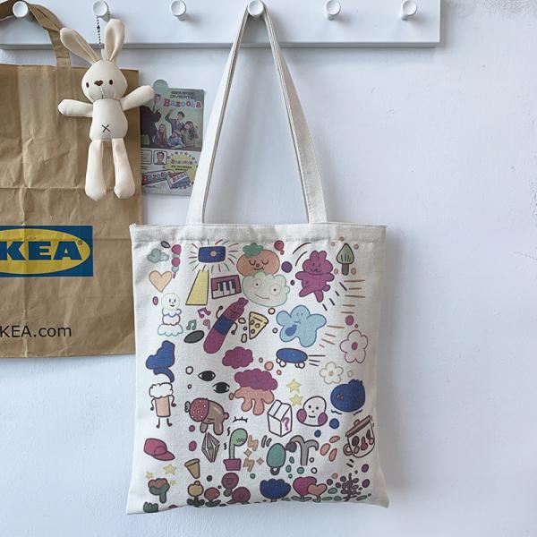 Cartoon Print Canvas Tote Bag for Daily School Life Eco Friendly and Customized Color