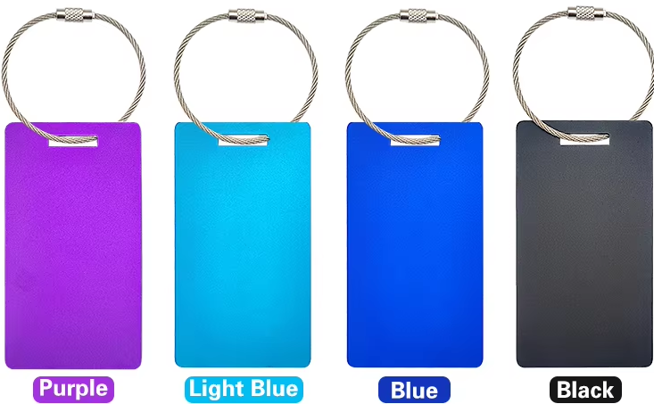 Ready to Ship Anodized Aluminum Cruise Luggage Tag High Quality 8 Colors Blank Metal Rectangle 90MM*50MM