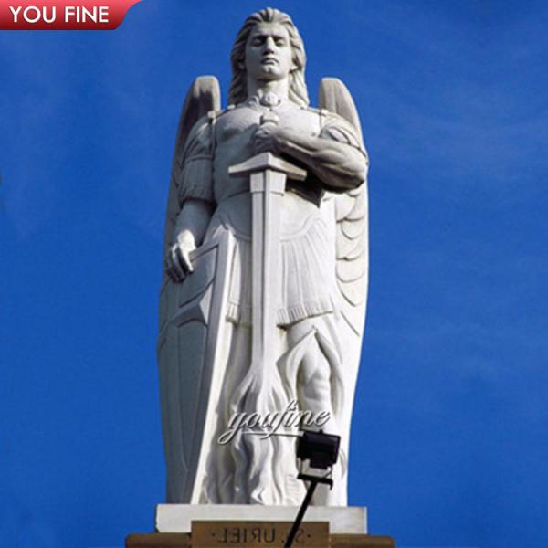 Outdoor Church Religious White Life Size Marble Saint Michael Angel Statue Stone