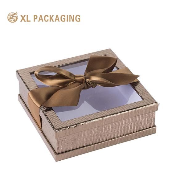 Small Jewelry Gift Box with Clear PET Window and Ribbon Bow - Custom Logo Packaging