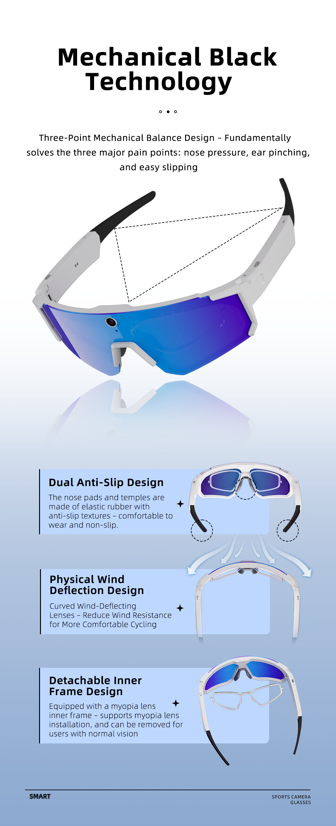 V06 Smart Glasses-1200P Video AI Object Recognition IP54 Waterproof Magnetic Charging Voice Control Semi-Open Stereo