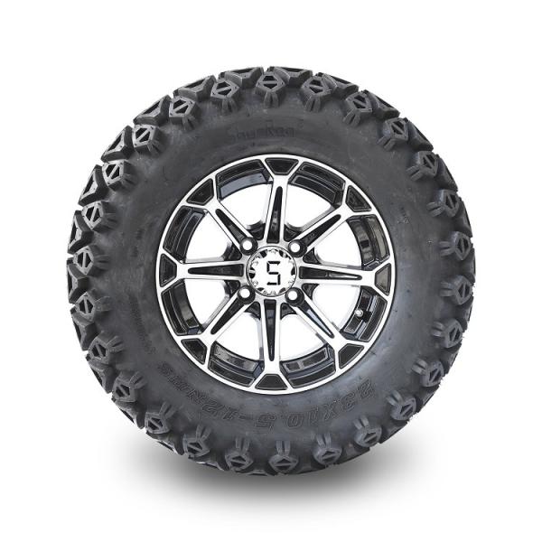 12 bordas de alumínio do carrinho de golfe & todo o terreno 23x10.5-12 montam pneus combinado - preto feito à máquina/lustroso