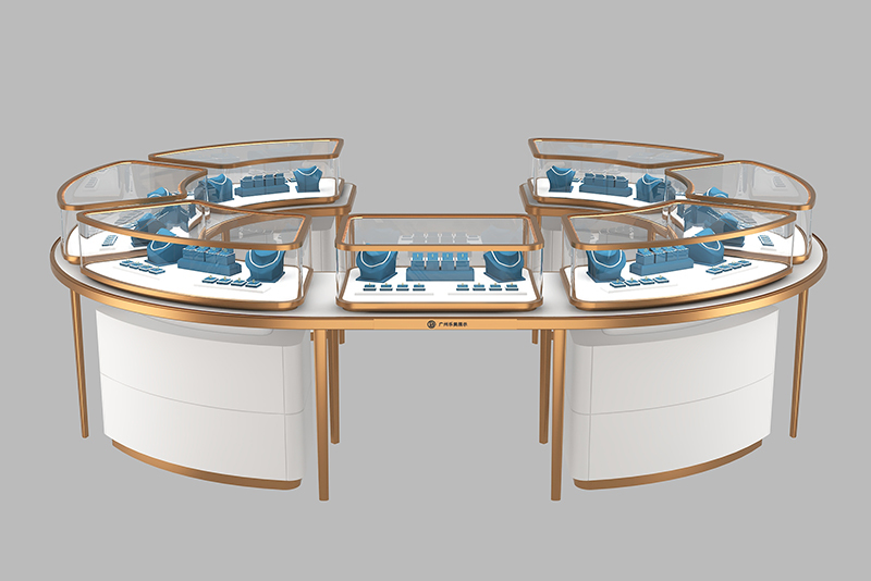 Circular Jewelry Counter Rose Gold Commercial Jewelry Stands ISO