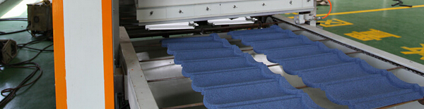 Sand Stone Coated Sheet Metal Roll Forming Machines , Steel Roof Tile Production Line