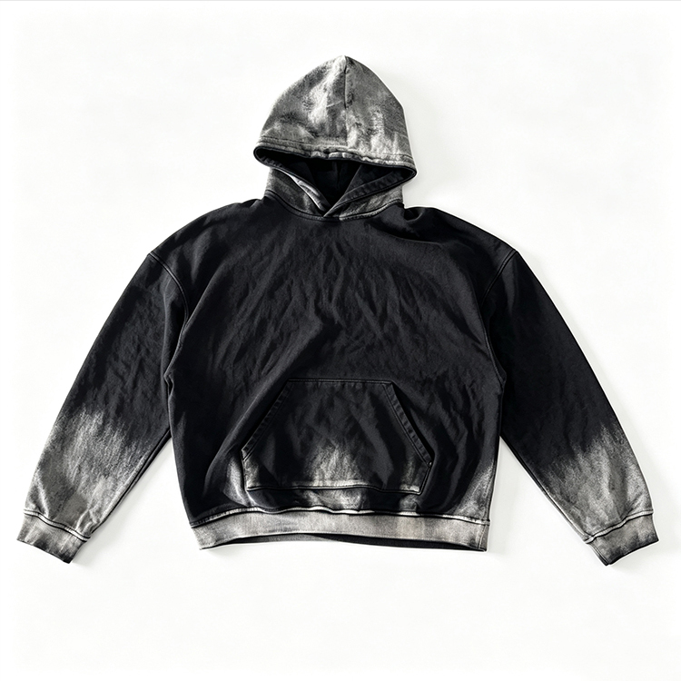 A528 Vintage Gradient Washed Hoodie Men Oversized Spray Fade Pullover Streetwear Hooded Sweatshirt
