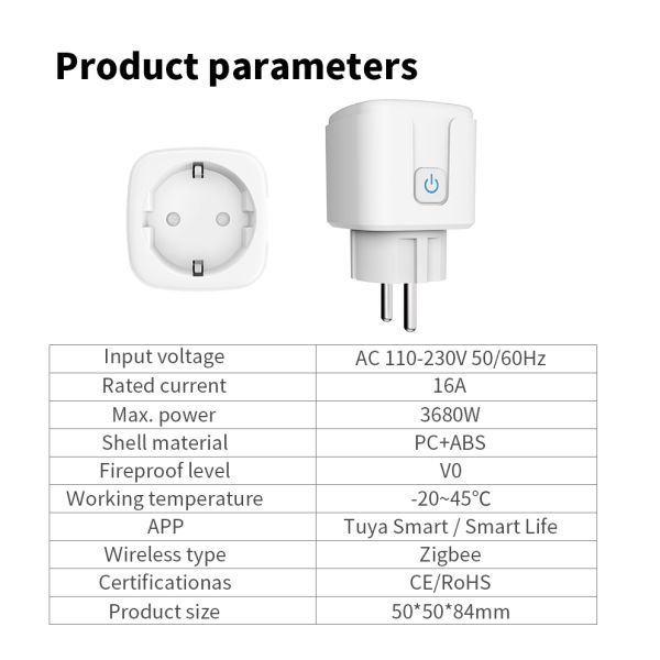 EU 3.0 Zigbee Smart Socket Outlet Plug Power Monitor For Energy Saving 3680W
