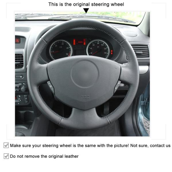 Car Accessory Black Leather Custom Hand Sewing Steering Wheel Cover Wrap For Renault Clio 2 Twingo 2 Logan 1 Sandero 1 2001-2004