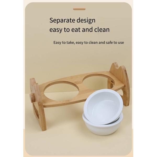 Bamboo Ceramic Bowl Cat Food Rack With Adjustable Height Double Pet Bowl Pet Supplies