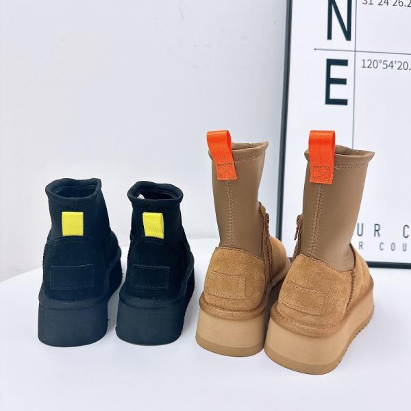 Slim Thick-Soled Pencil Boots Women'S New Winter Plus wool Thickened Snow Boots Women'S Outer Wear Cowhide Waterproof