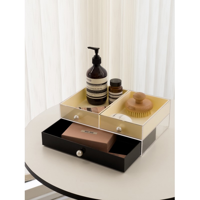 High-End Luxury Stackable Rectangular Pearl Drawer Box Desktop Acrylic Dustproof Storage Box for Jewelry Lipstick Cosmetics