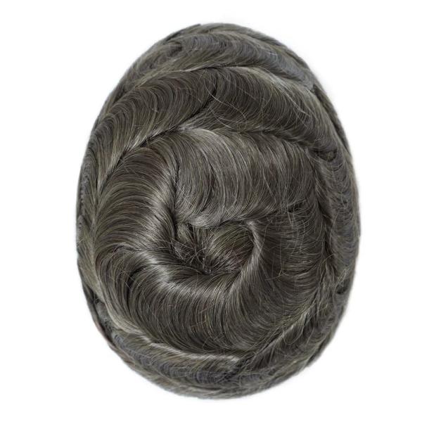 Fine mono Human Hair Unit for Men Invisible Hair Knots and Natural front Scallop