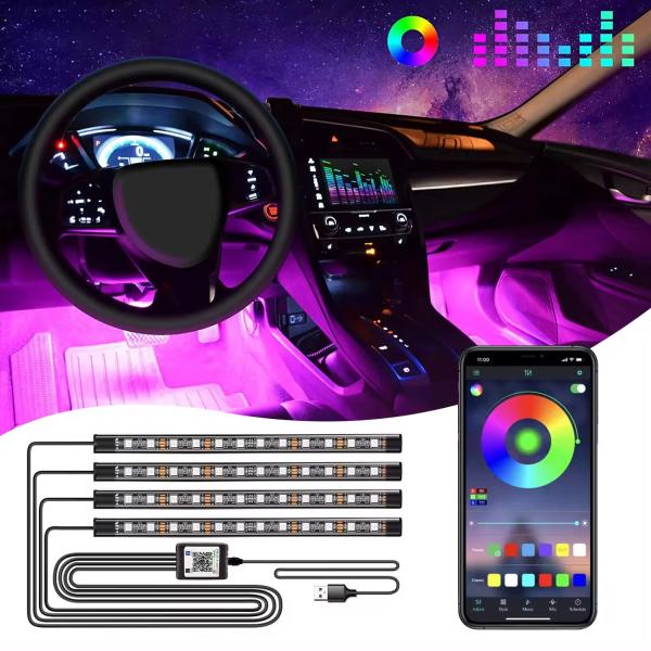 RGB 5050 Foot Decorative Atmosphere Ambient Car Interior Lights With APP Music Wireless Remote Control