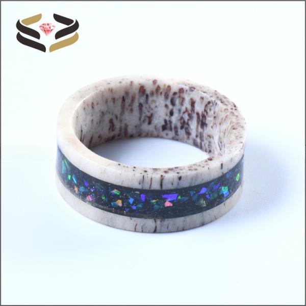 Starry Opal Inlay Deer Antler Wedding Band 8mm with Invisible Setting