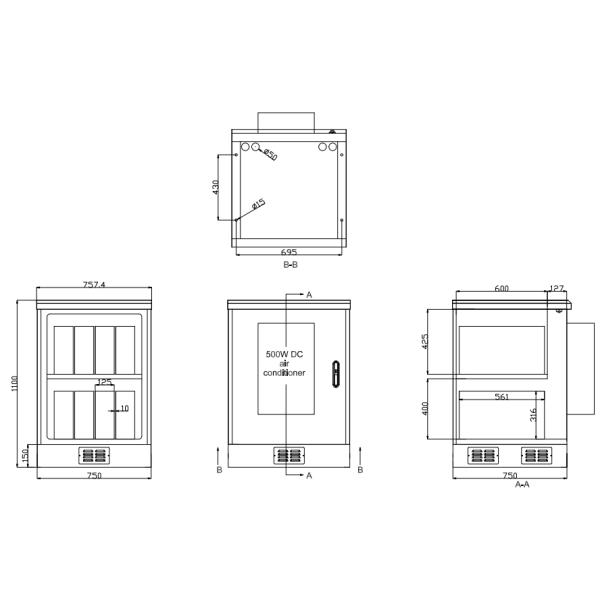 Термостатический на открытом воздухе кондиционер DC48V 500W приложения батареи IP55
