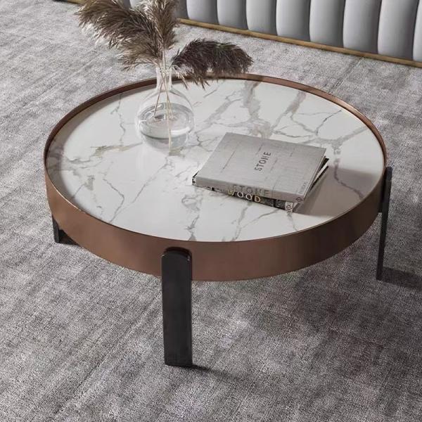 Lux Steel Trim Marble Ceramic Coffee Table  Sleek  Tray Top Aesthetic