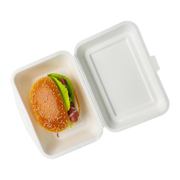Bagasse Pulp Biodegradable Clamshell Boxes , Bagasse Takeaway Containers Burgers