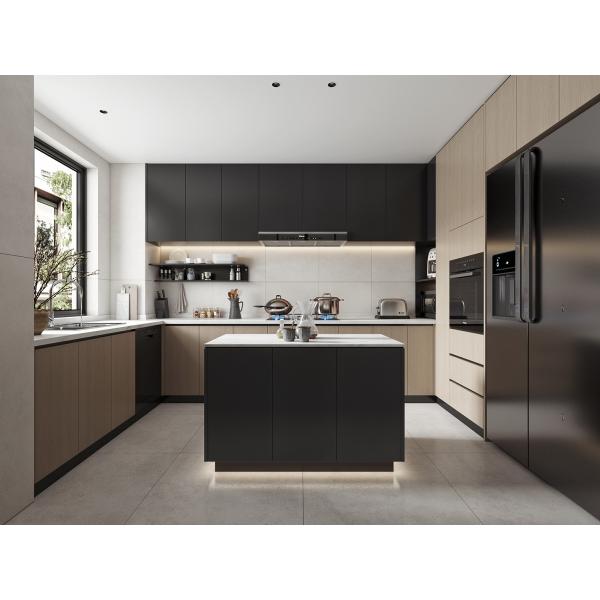 El armario de la cocina de PVC sin mango de acero con isla grande para el restaurante