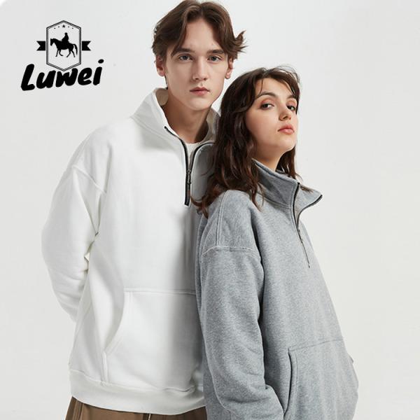 Designer Men Street Hoody Sweatshirt Crop Top Slim 380g 95% Cotton Half Zip Stand Collar Street Wear Hoodie
