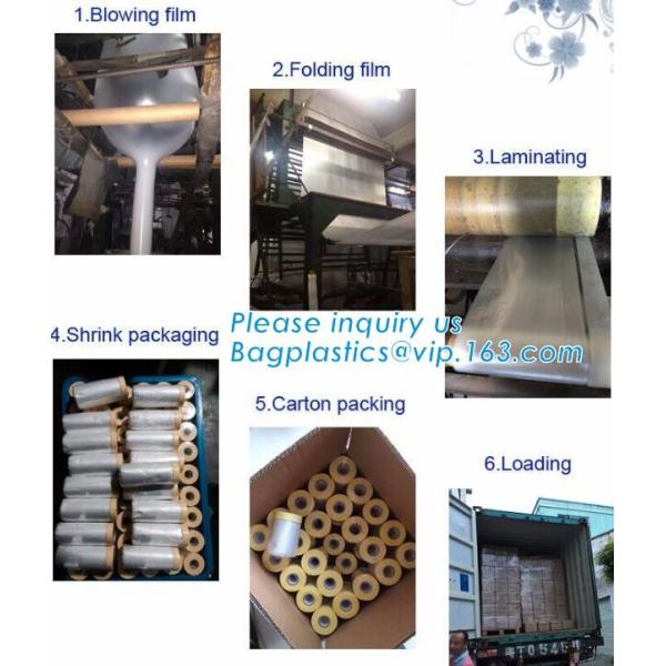 Disposable PE pre-taped self static cling masking film, Cover mask plastic drop film PE protection film with tape, BAGEA