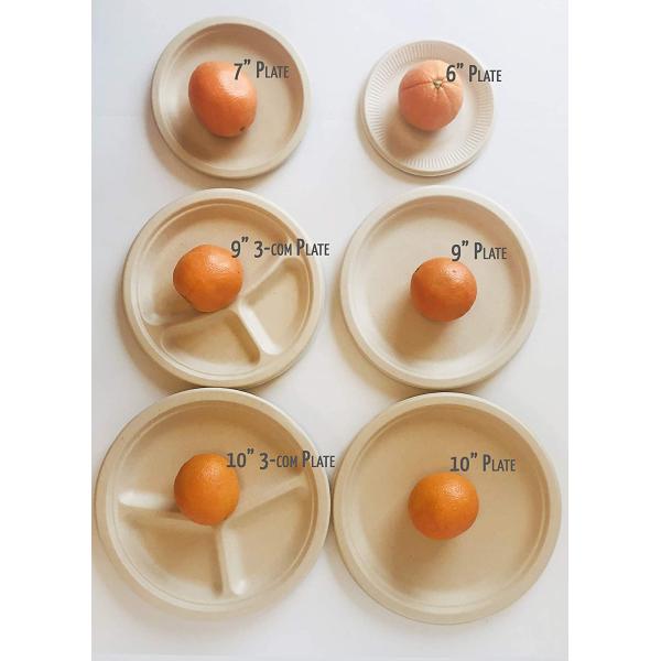 Round Bagasse 3 Compartments Compostable Plate Disposable Sugarcane Plates
