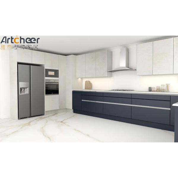 Grey and Blue Color Customized Kitchen Cabinet in L Shape Design for Modern Kitchen from Foshan