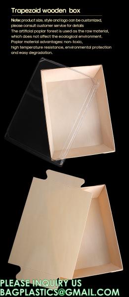 Wooden Food Packaging Box Cake Dessert Container With Plastic Cover, Take Out Pastry Cake Lunch Sushi Tray