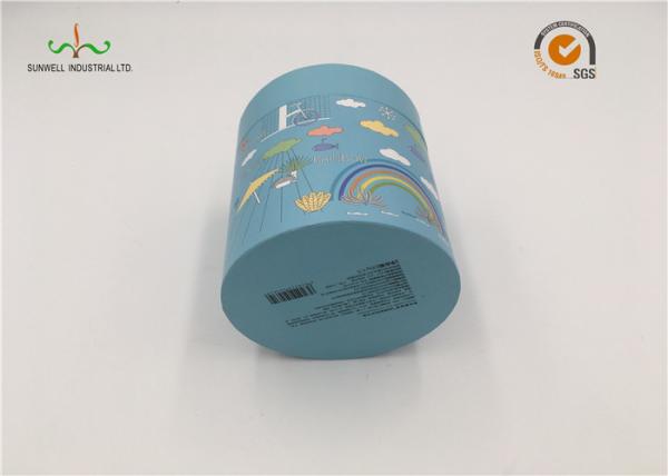 Customized Cardboard Cylinder Tubes Flat Edge With Handmade Light Blue Round Paper Box