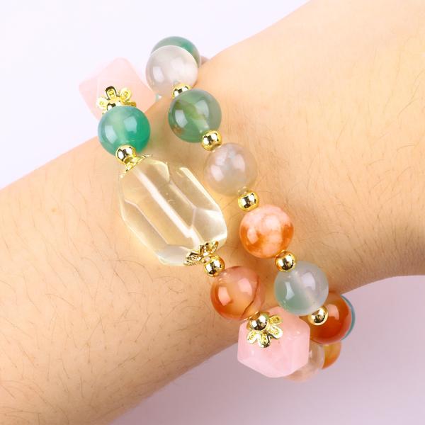 Handmade Gemstone Beaded Bracelet Natural Blossoms Agate Stone Bracelet Adjustable Charms Bracelet For Party Daily