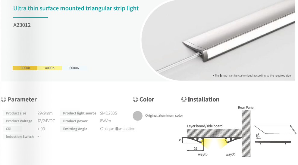 Letaron 12/24V Ultra Thin Surface Mounted LED Triangle Lights Under Cabinet Lighting