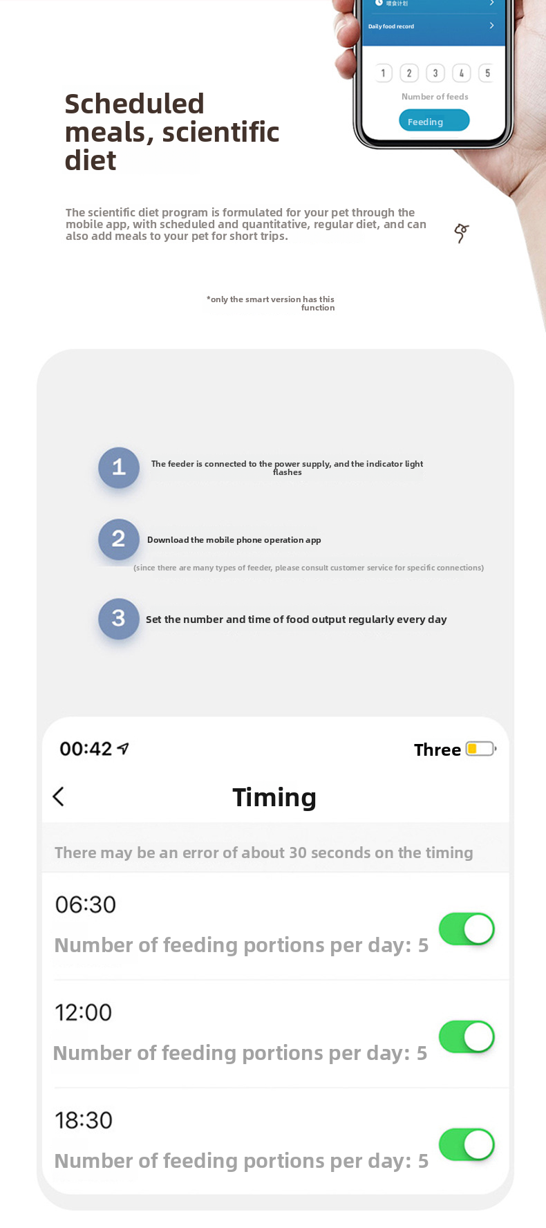 Intelligent Timing 720P Camera Automatic Feeder Eco-Friendly Solid Plastic Bowl Quantitative Cat/Dog Food Machine Power Charge