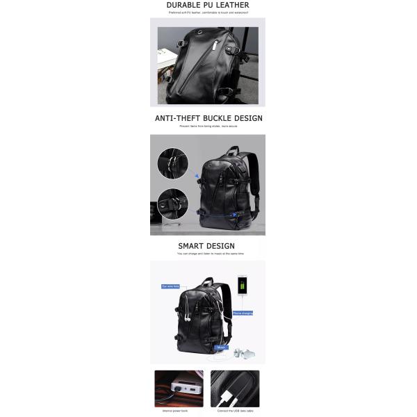 Прочный черный кожаный рюкзак дела случайный водоустойчивый с поручать USB