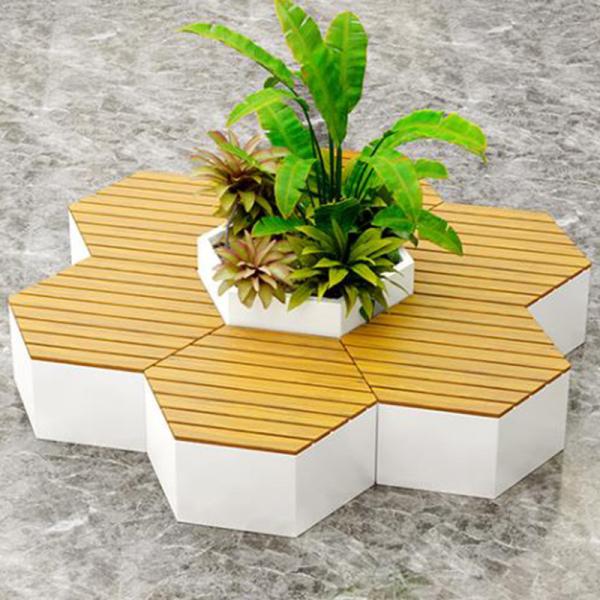 OEM de acero inoxidable Banco hexagonal asiento de metal con maceta de flores