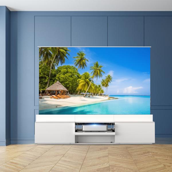White Motorised Laser TV Cabinet 100 Inch 120 Inch UST Cabinet