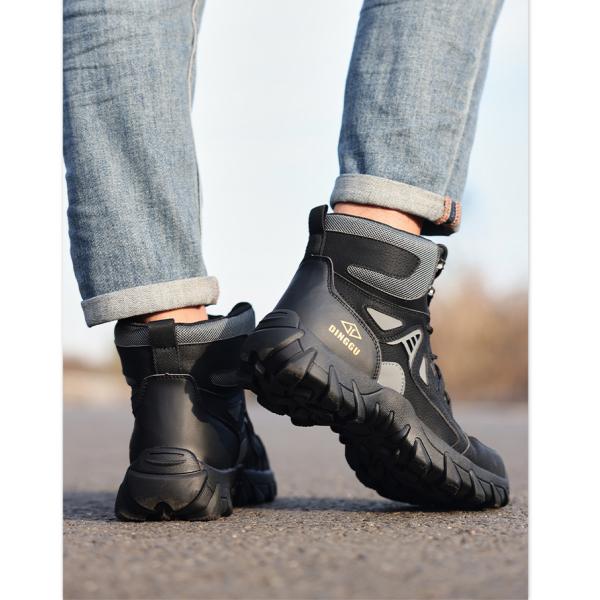 Chaussures de sécurité en cuir en microfibre volante en tricot, chaussures de sécurité à semelle moyenne en Kevlar, chaussures de sécurité en acier, chaussures de travail en caoutchouc